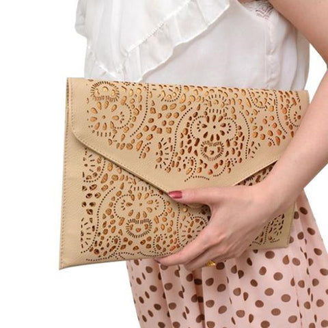 Hollow Chains Envelope Leather Clutch